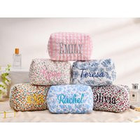 Personalized Embroidered Makeup Bag, Monogramed Toiletry Bag, Floral Cosmetic Travel Pouch, Bridesmaid Bridesmaid Gift | Etsy (US)