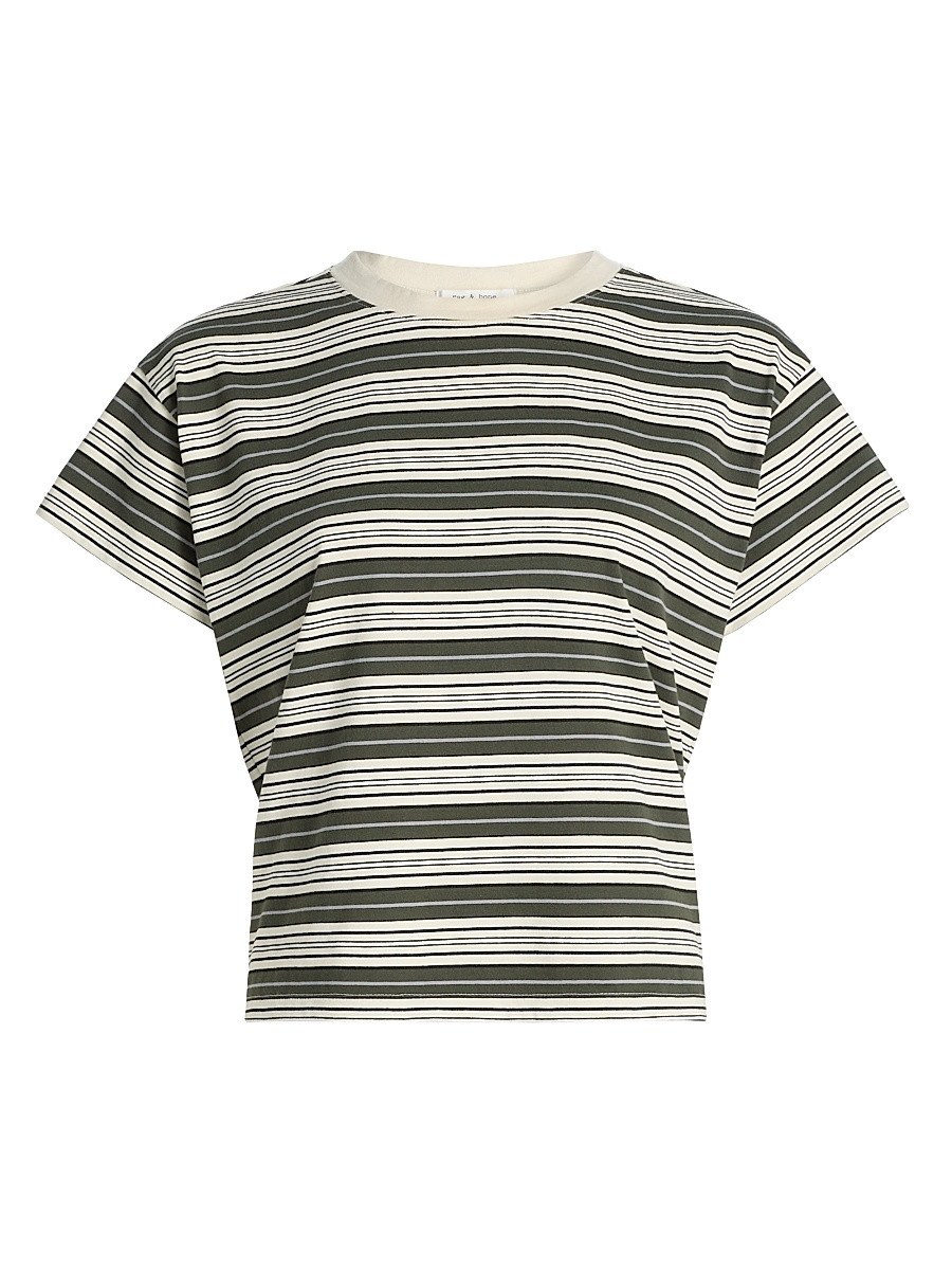 Women's Kelly Striped Cotton Boxy T-Shirt - Green Multi - Size XXS | Saks Fifth Avenue