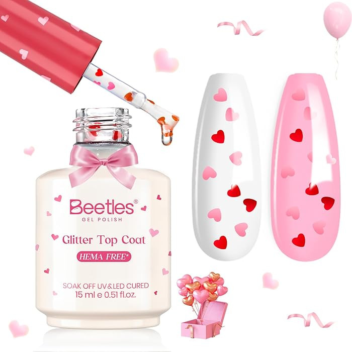 Beetles Valentine's Day Limited Heart Gel Top Coat 15ml - Hema Free Glitter Shine No Wipe Top Coa... | Amazon (US)