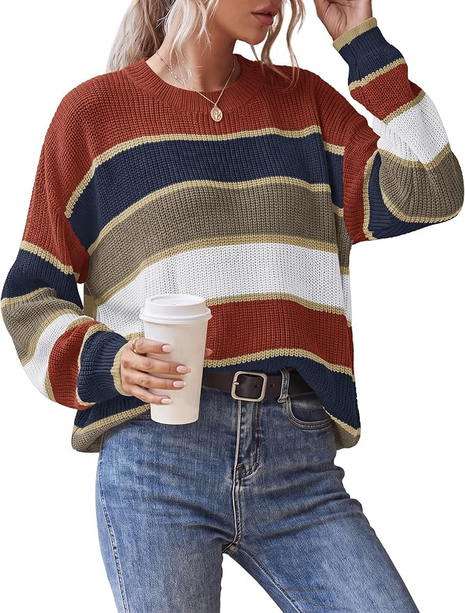 NALANISA Women's Striped Sweater Knit Loose Fit Pullover Tops Fall 2026 | Amazon (US)