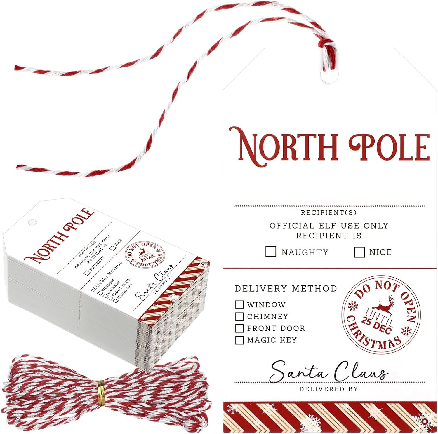100 Pcs North Pole Christmas Presents Tags from Santa Red and White Xmas Santa Gift Tags with Str... | Amazon (US)