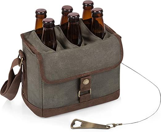 LEGACY - a Picnic Time Brand 6-Bottle Beer Caddy with Integrated Bottle Opener, Khaki Green/Brown | Amazon (US)