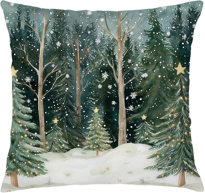 Rustic Christmas Forest Pillow Covers 18x18 Double-Sided, Farmhouse Christmas Decor, Xmas Winter ... | Amazon (US)