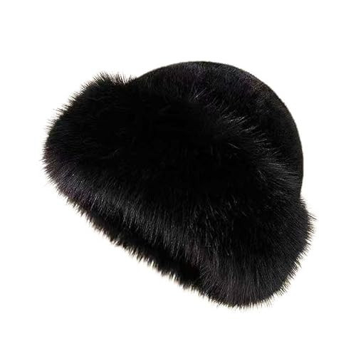 Womens Winter Faux Fur Bucket Hat, Warm Faux Mink Plush Hat Fluffy Fisherman Fuzzy Bucket Hat (US, Alpha, One Size, Black) | Amazon (US)