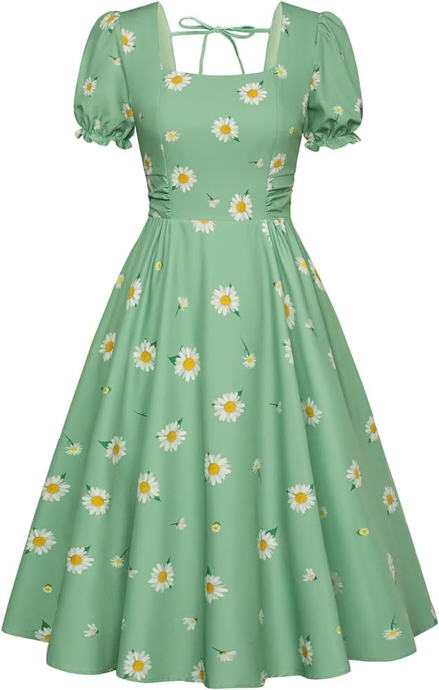 Belle Poque Vintage Dress for Women 1950s Cottagecore Cocktail Dresses Square Neck Puff Sleeve Dr... | Amazon (US)