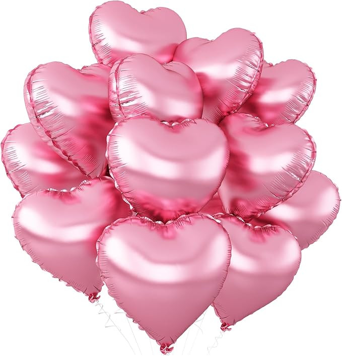 Pink Heart Balloons,12Pcs Light Pink Heart Shaped Foil Balloons,18Inch Pearl Pink Helium Mylar Ba... | Amazon (US)