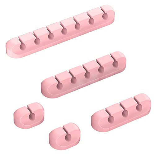 Pink Desk Cable Organizer - 5 Pack (7-5-3-1-1 Slots) Cord Clips for Cord Management, Cleans Up Messy Wires at Home, Car and Office | Amazon (US)