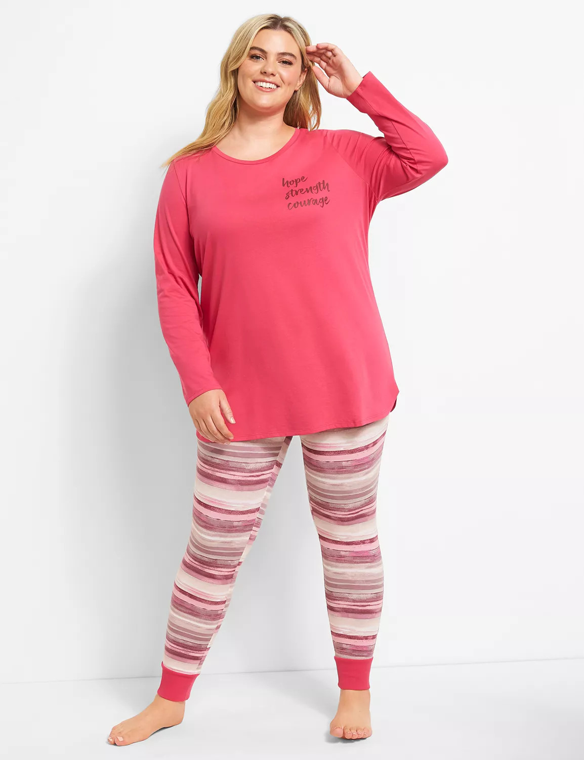 Lane Bryant Women's Long-Sleeve Tee & Legging Pj Set 22/24 Hope Strength Courage | Lane Bryant (US)