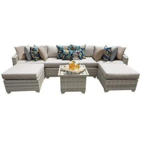 TK Classic Fairmont 7 Piece Rattan Patio Sectional Set in Beige | Walmart (US)
