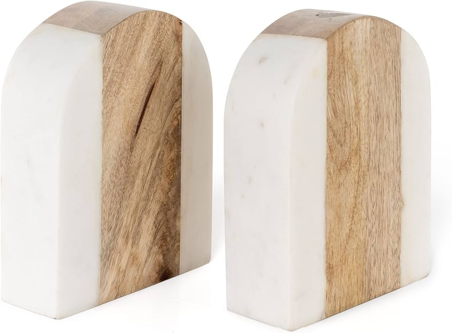 Wagner Wood and Marble Arch Set of 2 Heavy Decorative Bookends with Non-Skid Bottom for Books, Ma... | Amazon (US)