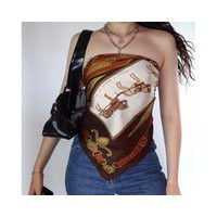 Vintage brown house patterned scarf top | Etsy (US)