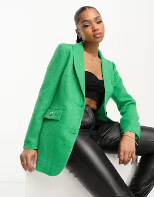 Miss Selfridge boucle blazer in green | ASOS (Global)