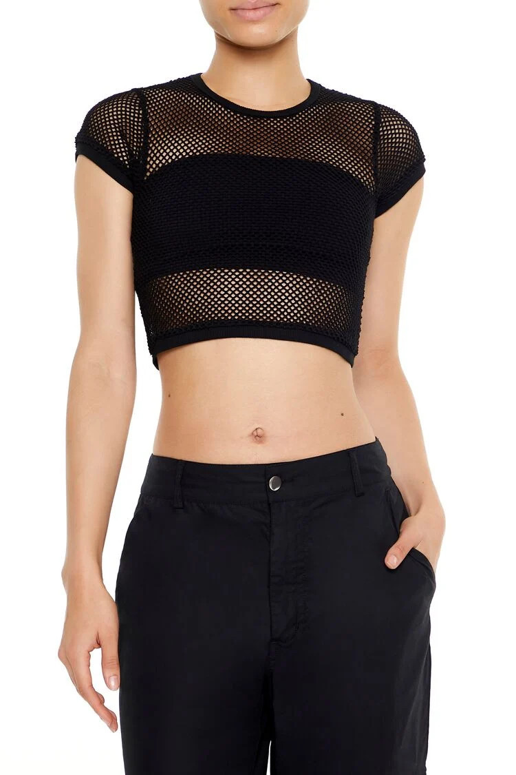 Sheer Mesh Cropped Tee | Forever 21