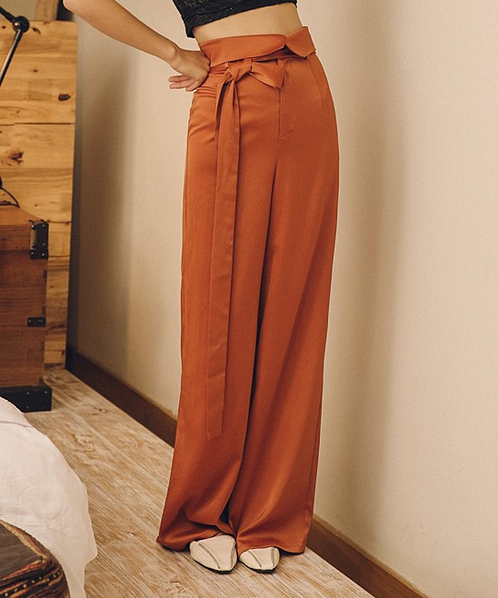 Orange Tie-Waist Palazzo Pants - Women | Zulily
