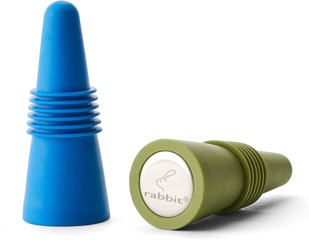 Rabbit Wine and Beverage Bottle Stoppers with Grip Top (Blue, Set of 2) | Amazon (US)