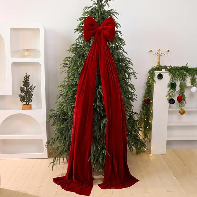 Extra Large Christmas Tree Bow Topper 80x16 Inch Giant Bowknot Decor Xmas Velvet Bow with Long St... | Amazon (US)