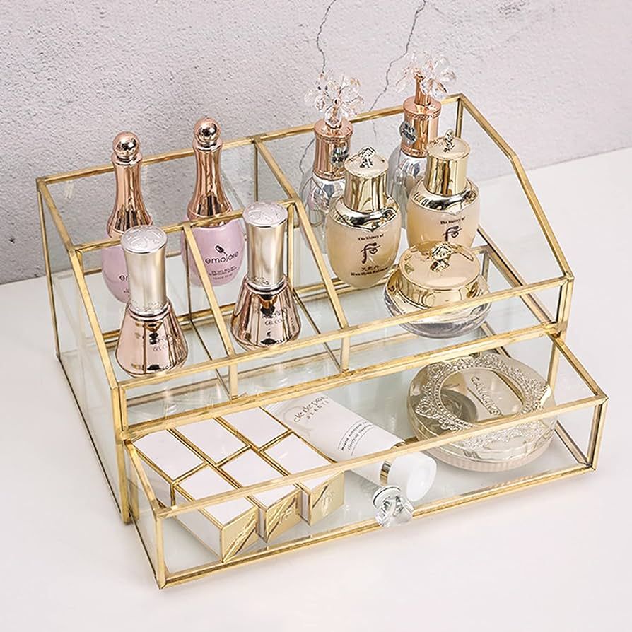 Glass Makeup Brush Holder, Makeup Brush Organizer Jewelry Display Box, Nordic Style Elegant Glass... | Amazon (US)