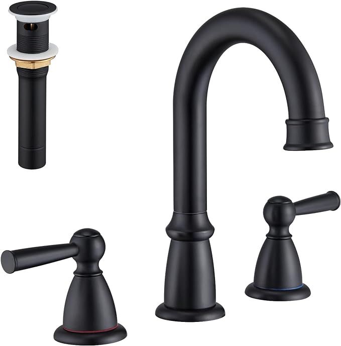CREA Widespread Bathroom Faucet Black 3 Hole Sink Faucet 8 inch with Pop Up Drain 2 Handle 4 inch... | Amazon (US)