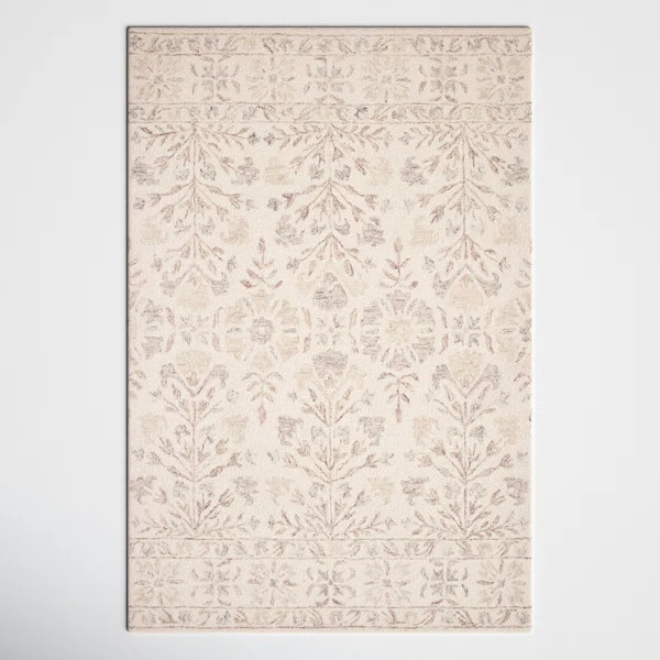 Aden Floral Handmade Hooked Wool Ivory/ Brown/Grey Area Rug | Birch Lane