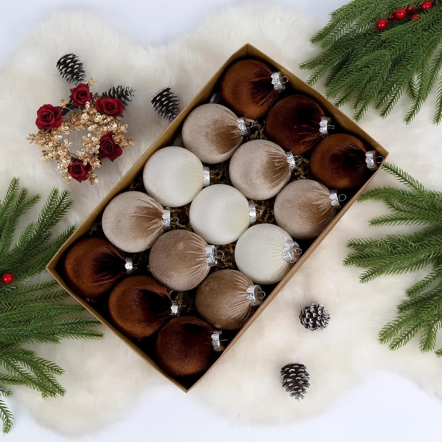 The Holiday Aisle® 15Pcs Velvet Christmas Ornaments Balls Bulk For Christmas Tree Decoration 3.1... | Wayfair North America