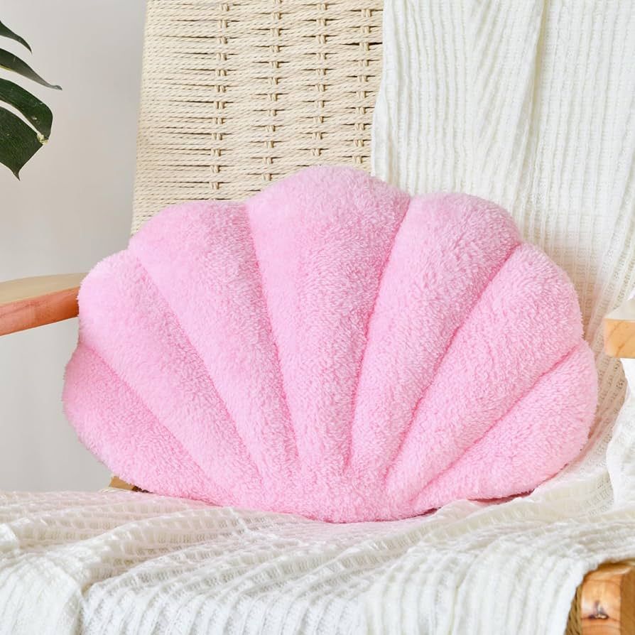 Soft Shell Pillows, 18 Inch Pink Seashell Shaped Accent Decorative Throw Pillows, Sea Ocean Seash... | Amazon (US)