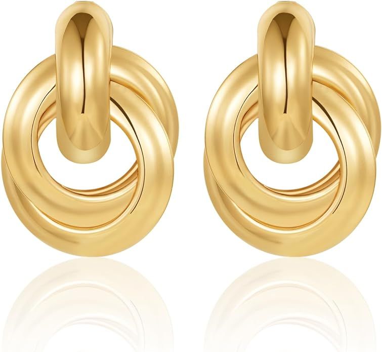 Apsvo Chunky Gold Earrings For Women, Gold Knot Geometric Dangle Earrings Trendy | Amazon (US)
