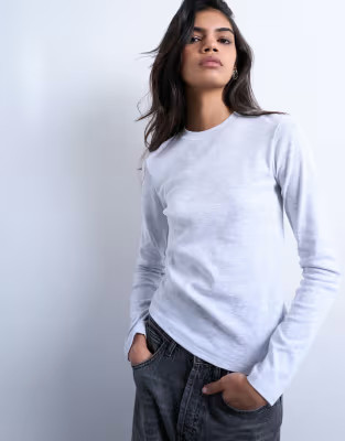 Topshop long sleeve everyday tee in grey marl | ASOS (Global)