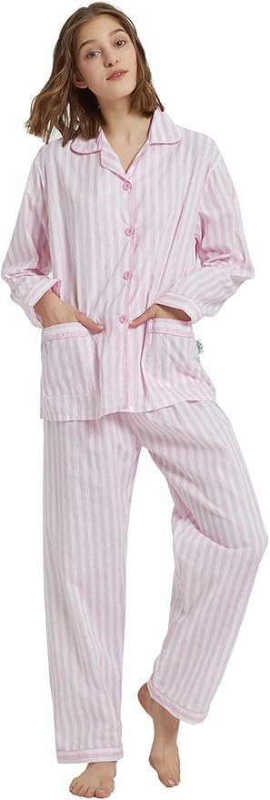 GLOBAL Womens Pyjama Sets 100% Cotton Ladies PJs Button Front Top and Drawstring Bottoms | Amazon (UK)