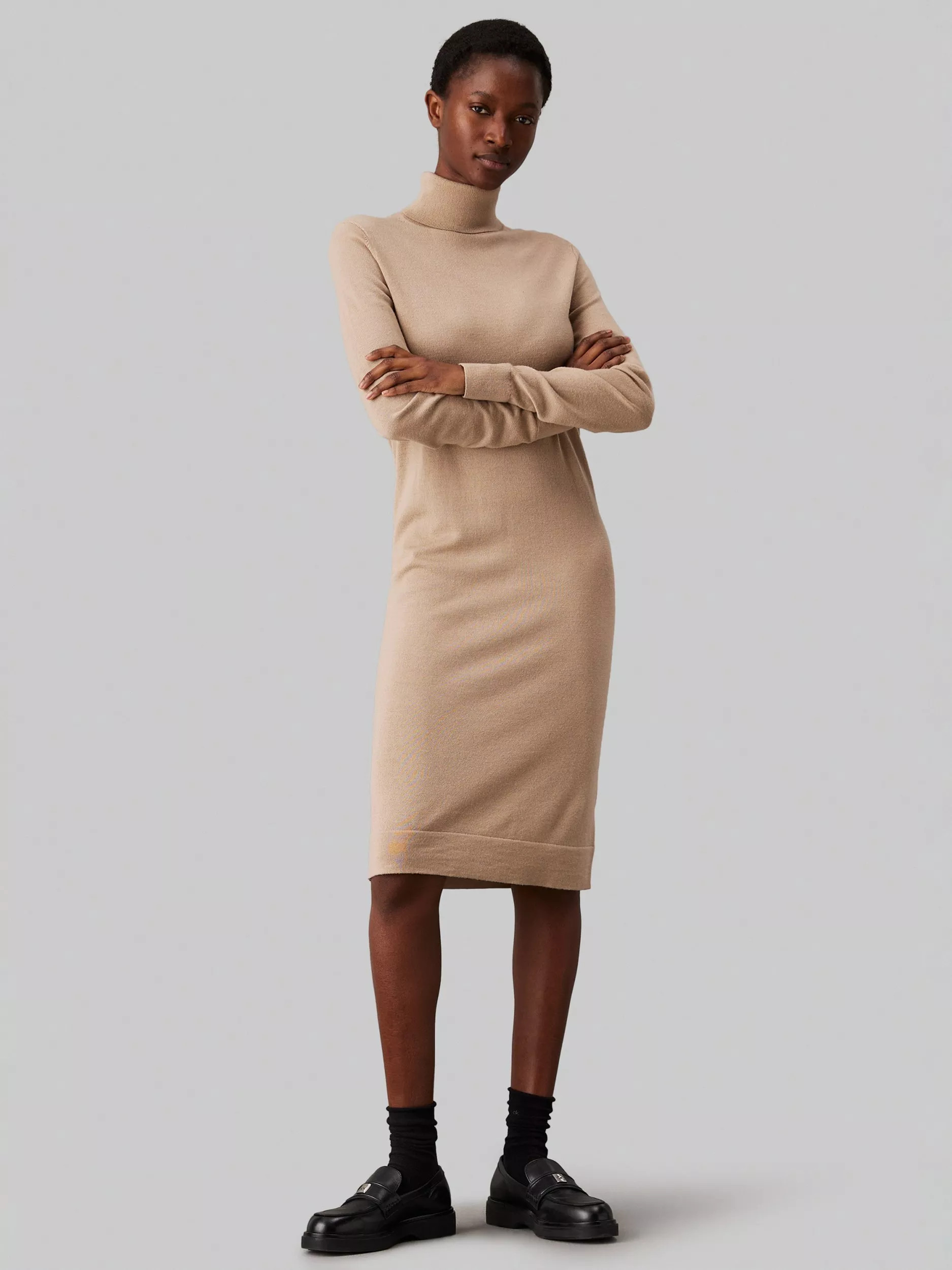 Calvin KleinJeans Merino Wool Roll Neck Jumper Dress, Amphora | John Lewis (UK)