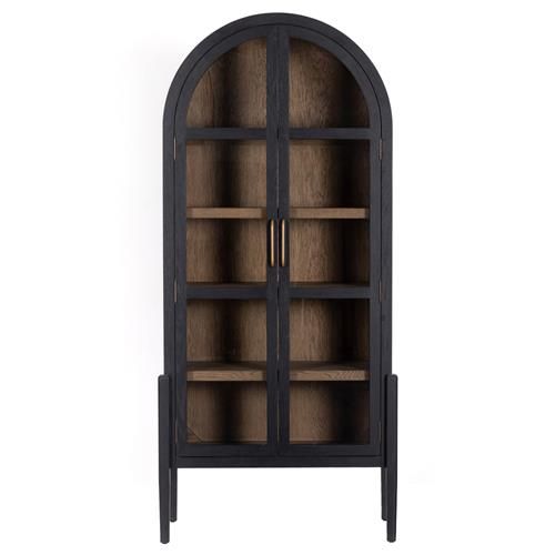 Ivan Mid Century Clear Glass Black Solid Oak Wood Arched 2 Door Display Case | Kathy Kuo Home