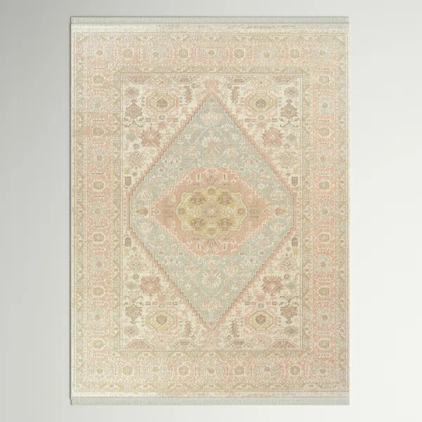 Wellington Power Loom Recycled Tan/Blue/Pink Rug | Wayfair North America