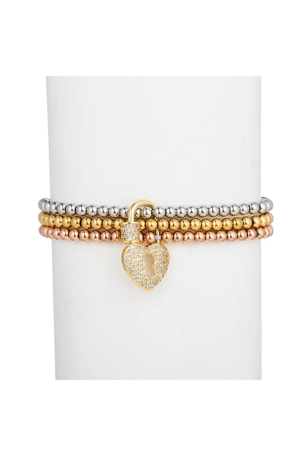 Eye Candy Los Angeles Titanium Beaded Heart Link Bracelet Set at Nordstrom Rack | Nordstrom Rack