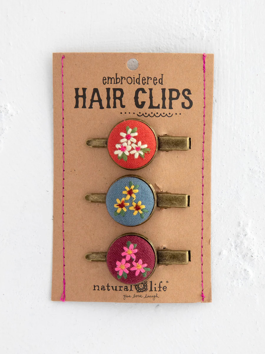 Embroidered Button Hair Clips, Set of 3 | Natural Life