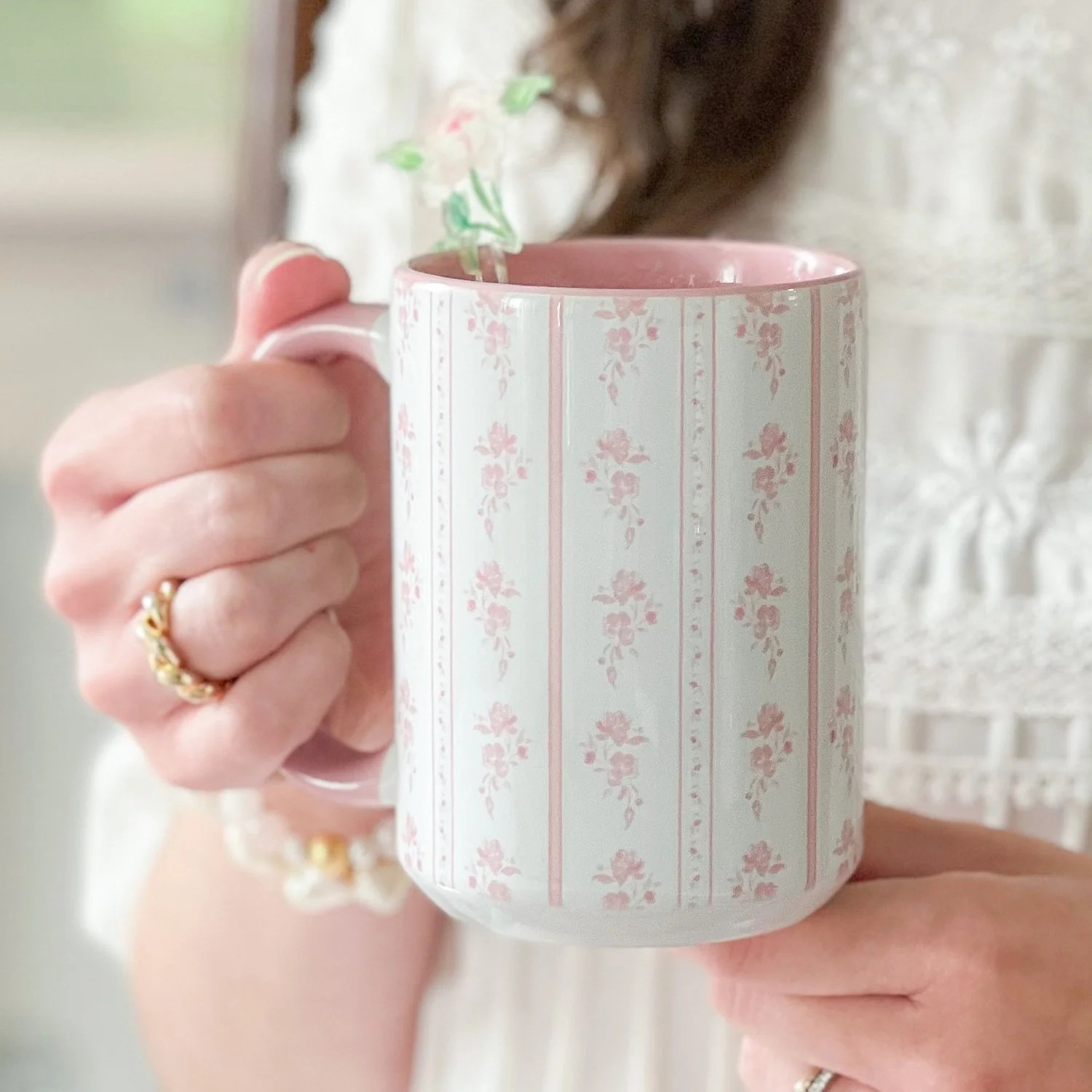 Pink Floral Stripe 15oz Tall Watercolor Mug — Simply Jessica Marie | Simply Jessica Marie