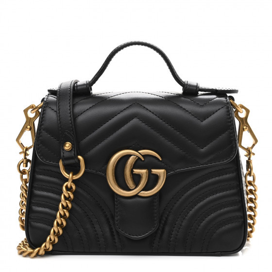 GUCCI Calfskin Matelasse Mini GG Marmont Top Handle Shoulder Bag Black | FASHIONPHILE | FASHIONPHILE (US)