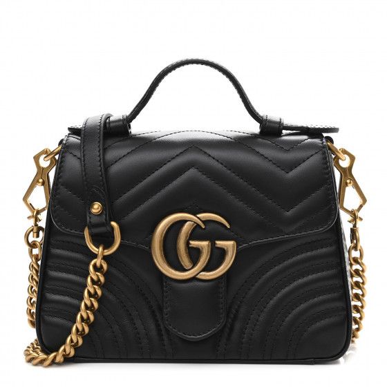 GUCCI Calfskin Matelasse Mini GG Marmont Top Handle Shoulder Bag Black | FASHIONPHILE | FASHIONPHILE (US)