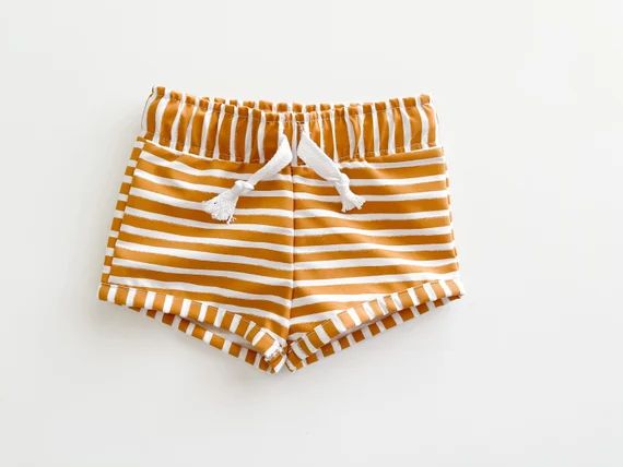 Boys Mustard Striped Board Shorts// Boys Swimsuit// Baby Boy Swim Trunks// Children’s Swimwear | Etsy (US)