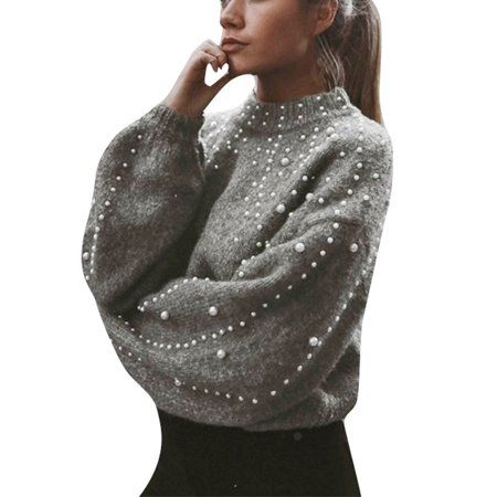 Women s Chunky Sweater Crewneck Sweatshirt Tops Knit Lantern Sleeve Oversized Pullover Sweater with  | Walmart (US)