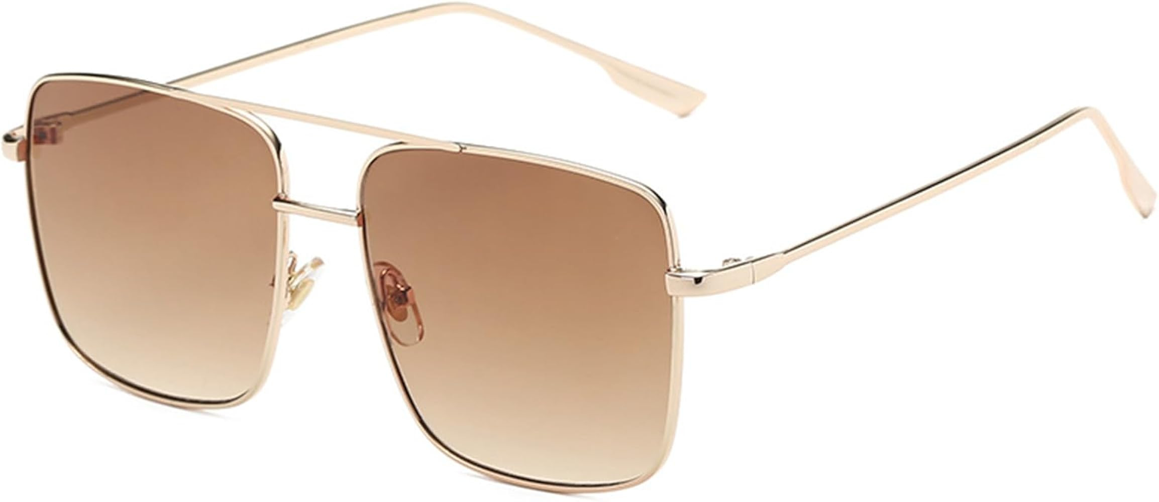 Trendy Oversized Square Sunglasses for Women Men Double Bridge Metal Frame Flat Mirrored Lens | Amazon (US)