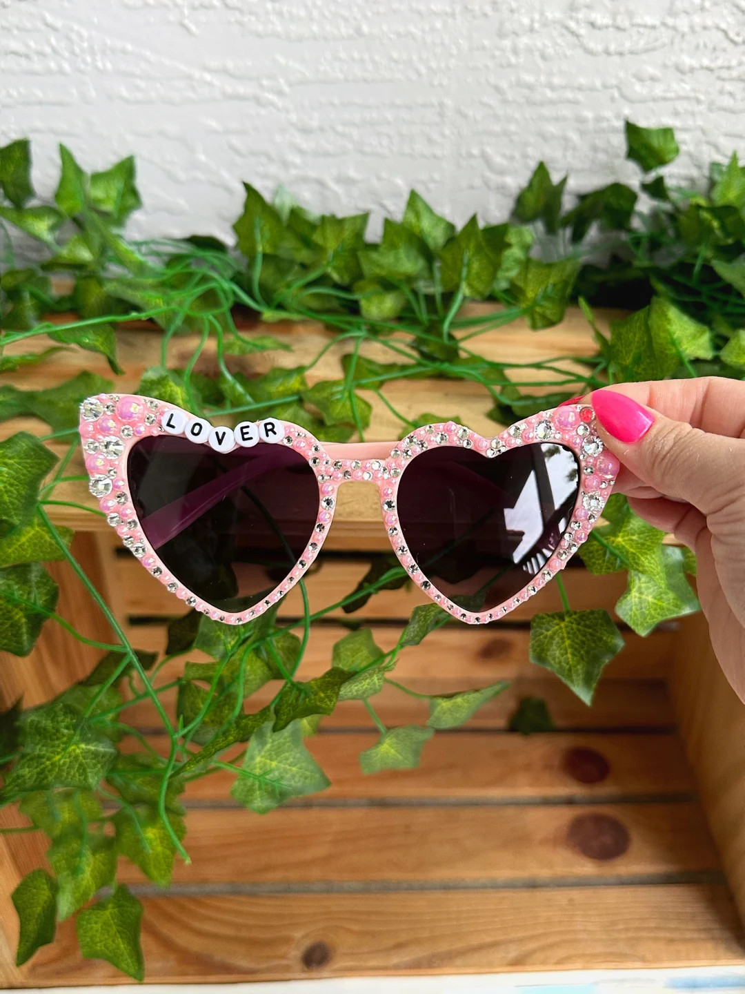 Lover Inspired Sunglasses | Pink Bedazzled Lover Swiftie Sunglasses | Pink Heart Sunglasses | Era... | Etsy (US)