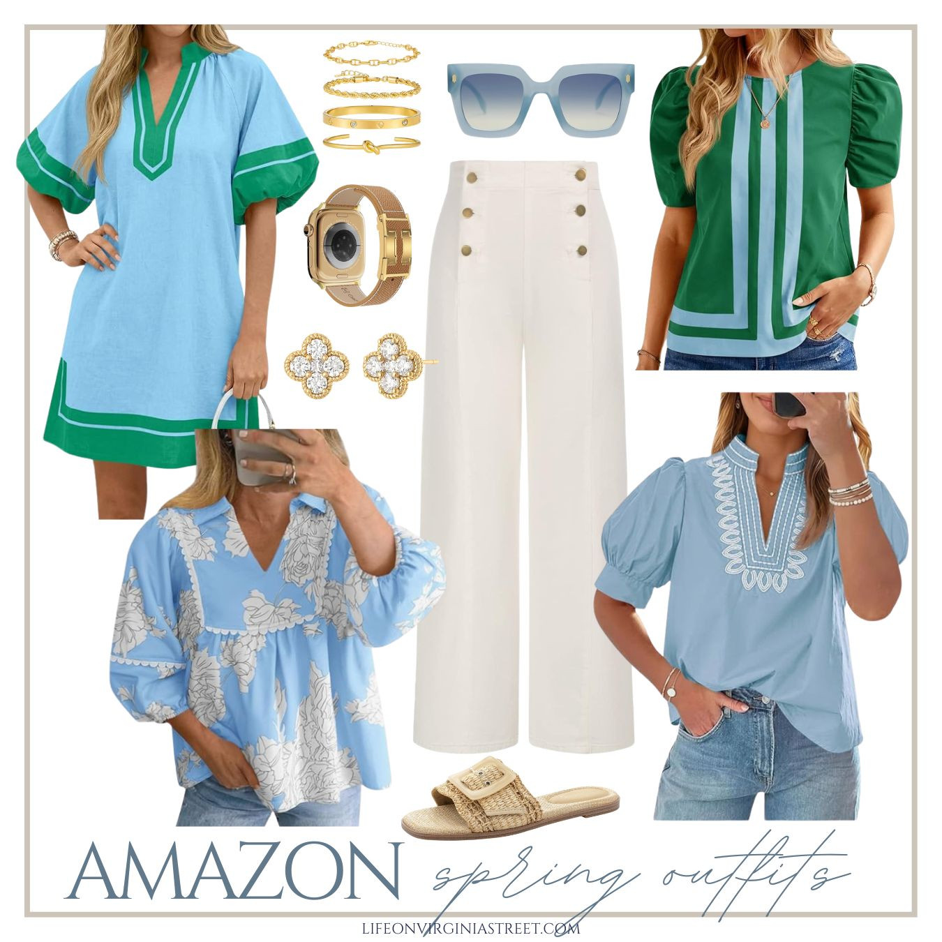 The cutest blue and green spring outfit ideas from Amazon! #ltkseasonal #ltkover40 #ltkworkwear #ltktall #ltkmidsize #ltkshoecrush 

 