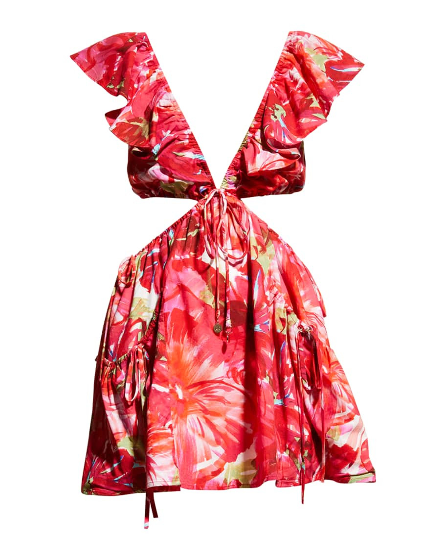 Milly Cabana Delilah Brushstroke Floral Mini Dress | Neiman Marcus