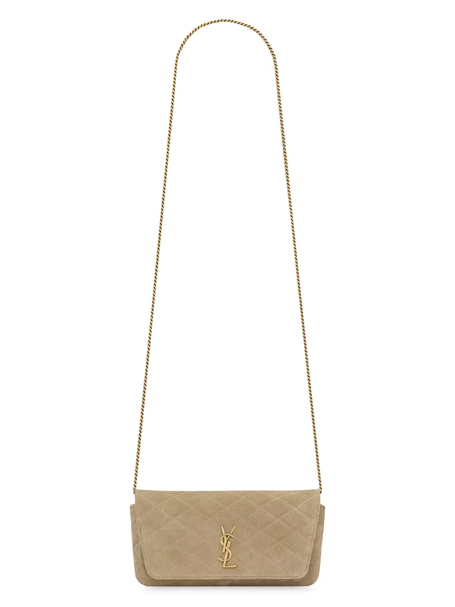 Saint Laurent Gaby Chain Phone Holder In Quilted Suede | Saks Fifth Avenue | Saks Fifth Avenue
