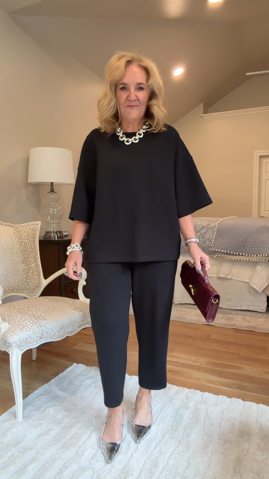 @spanx air essentials but make it luxe and elevated 
Barrel pants size medium petite 
Relaxed tee size medium 

I found a similar silhouette at Nordstrom rack too  

#LTKOver40 #LTKHoliday #LTKPetite
