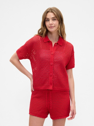 Relaxed Crochet Sweater Shirt | Gap Factory