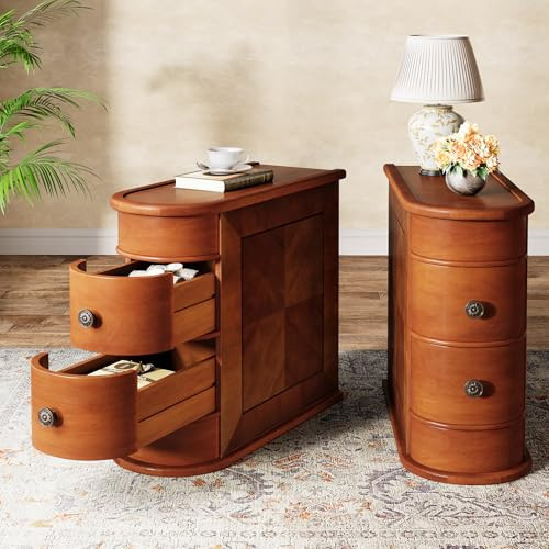 Tribesigns End Table with 2 Drawers, Sofa Side Table with Storage, No Assembly Required, Closed Back, Slim Nightstand Vintage Wood Chairside Bedside Narrow Accent Table for Living Room Bedroom, Brown | Amazon (US)