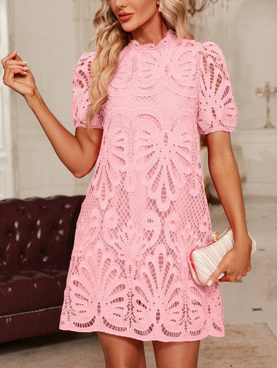 SHEIN Clasi Women's Pink Lace Dress | SHEIN