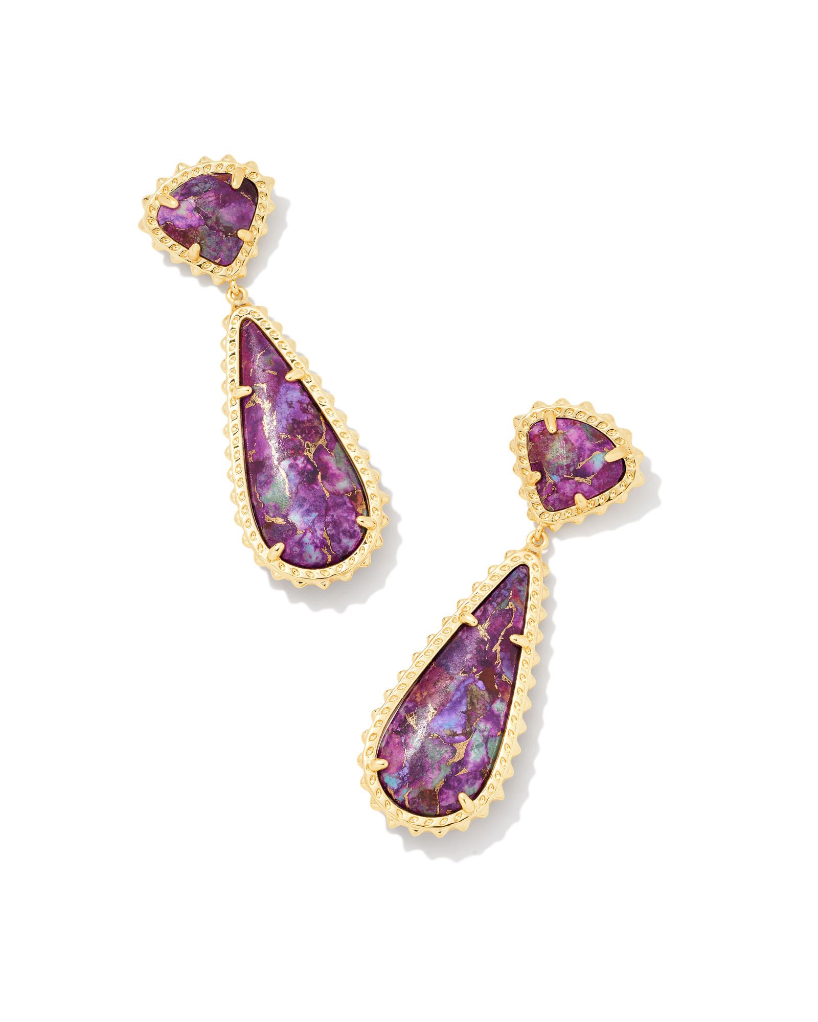 Payton Gold Drop Earrings in Bronze Veined Purple Turquoise Magnesite | Kendra Scott