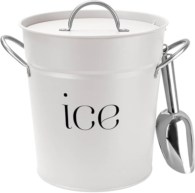 3Qt White Galvanized Ice Bucket with Lid, Scoop & Handles - Ideal for Cocktails, Parties, BBQs, W... | Amazon (US)