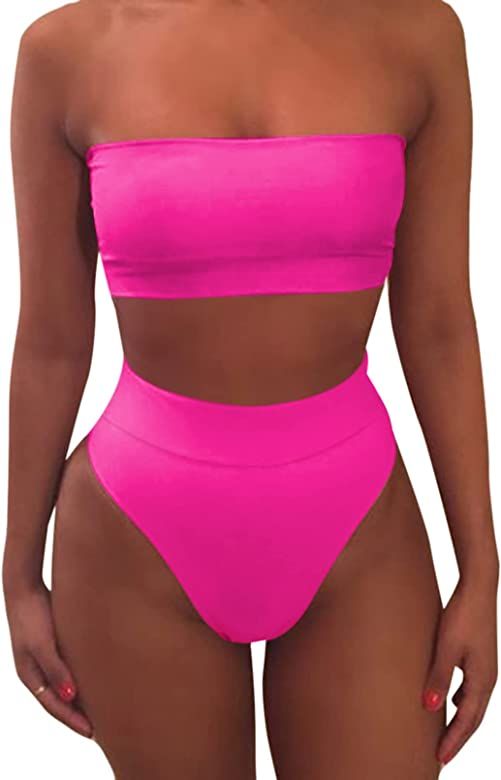 Pink Queen Women's Removable Strap Wrap Pad Cheeky High Waist Bikini Set Swimsuit | Amazon (US)